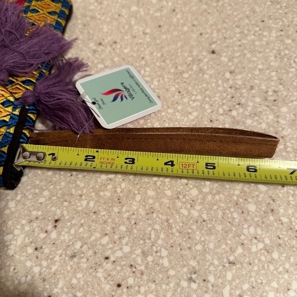 Ethnic Boho Large Clutch Suede Wristlet Bag Handmade Embroidery Tassels Indi NEW - Picture 14 of 16